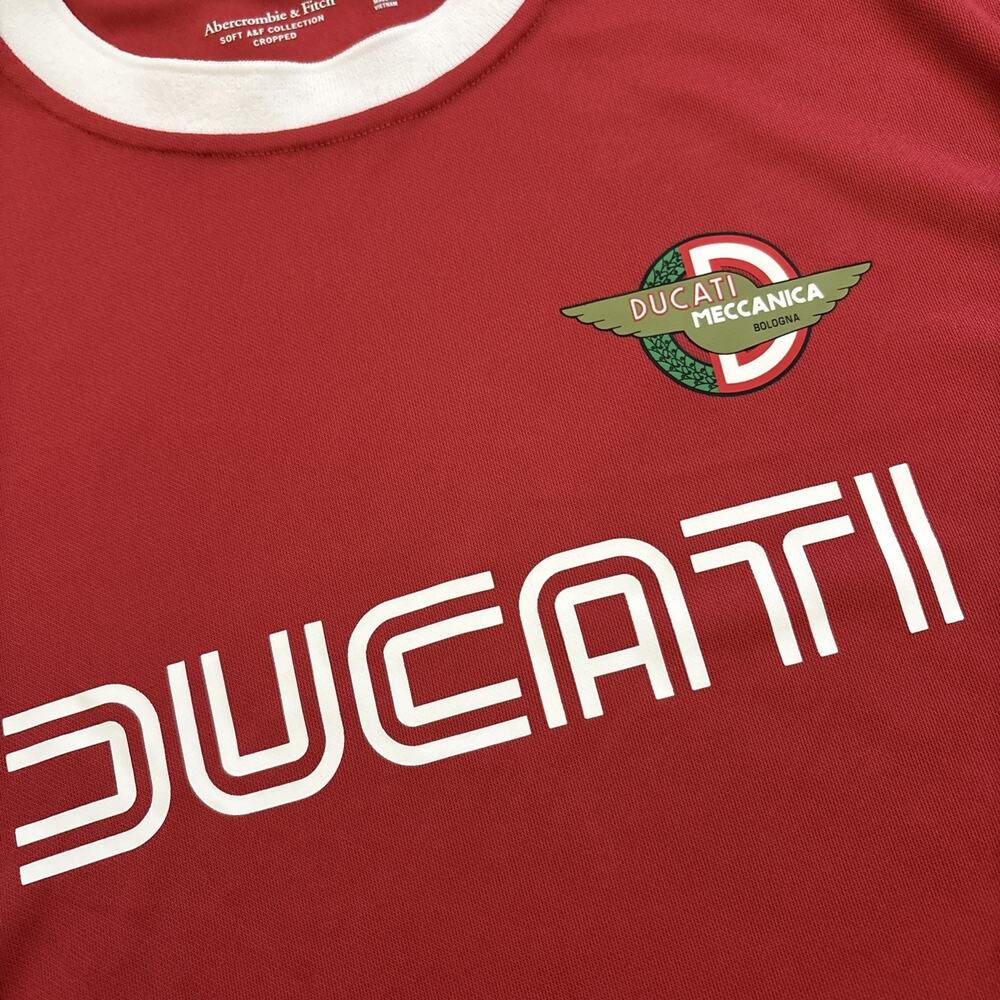 Abercrombie & Fitch Ducati Meccanica Bologna Cropped Jersey Shirt Red Mens Sz M - Picture 3 of 9